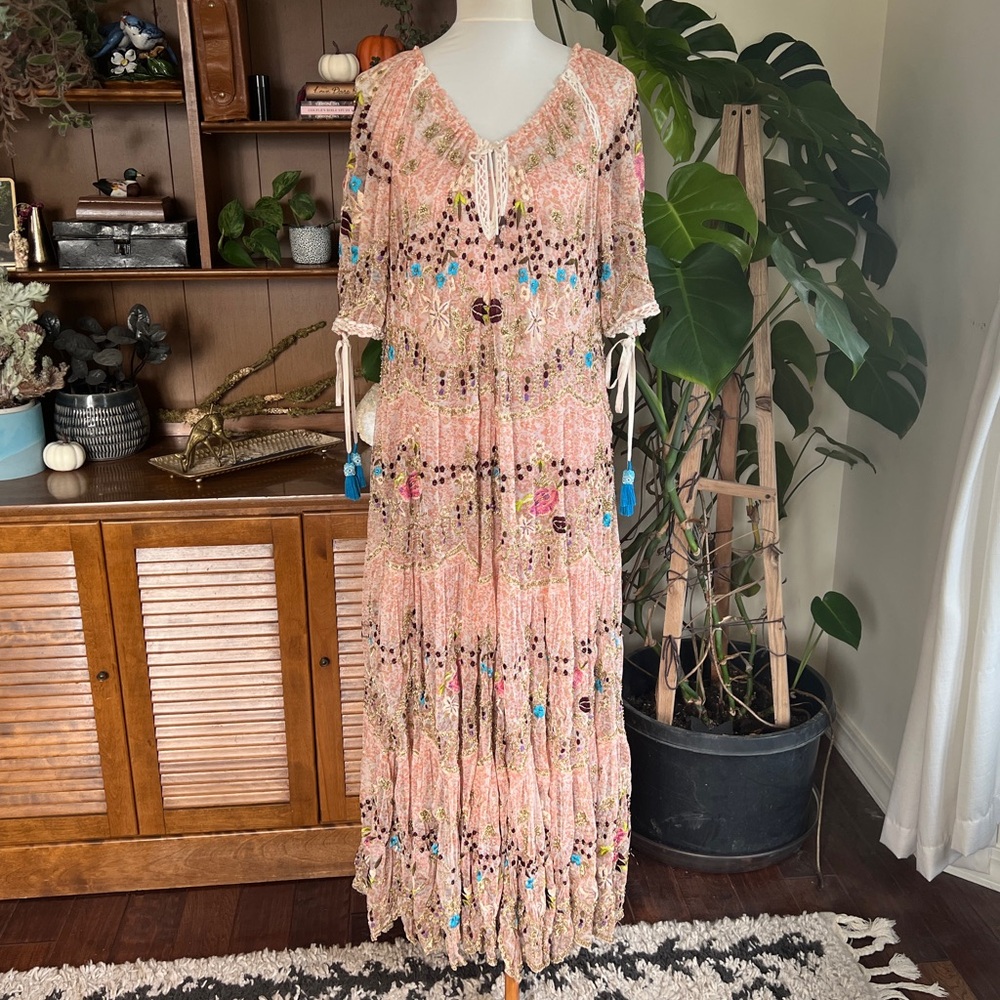 Free People Party Rosalie Beaded Mesh Maxi Specialty Dress S - Picture 2 of 16